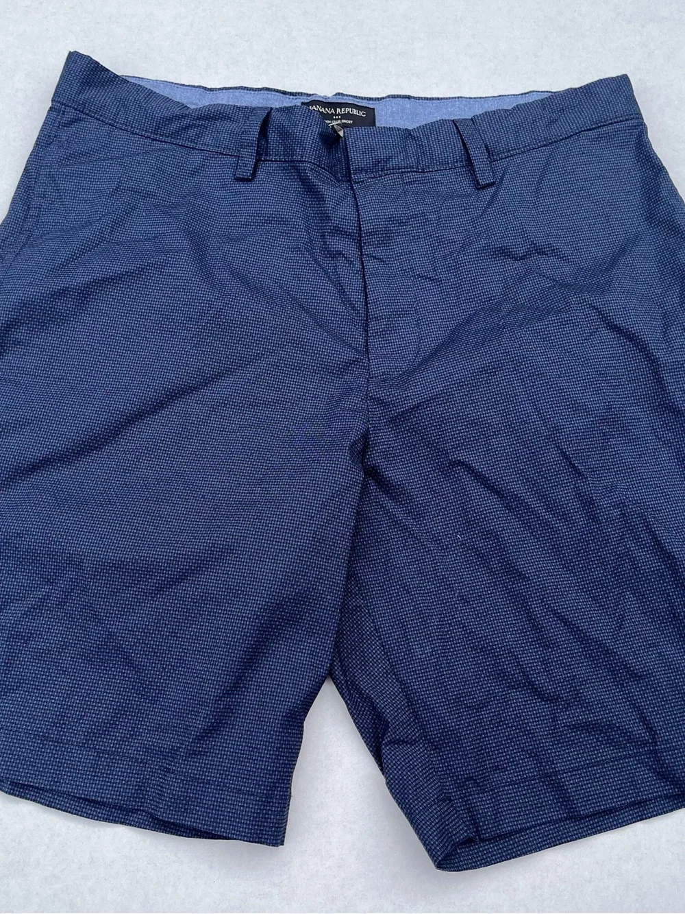 Lot of 2 Banana Republic Shorts Size 32 Slim Flat Front Chino Navy Teal Plaid